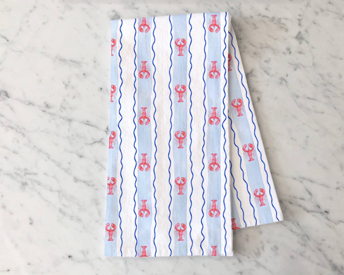 Lobster Striped Tea Towel - Coastal Summer Kitchen Tea Towel