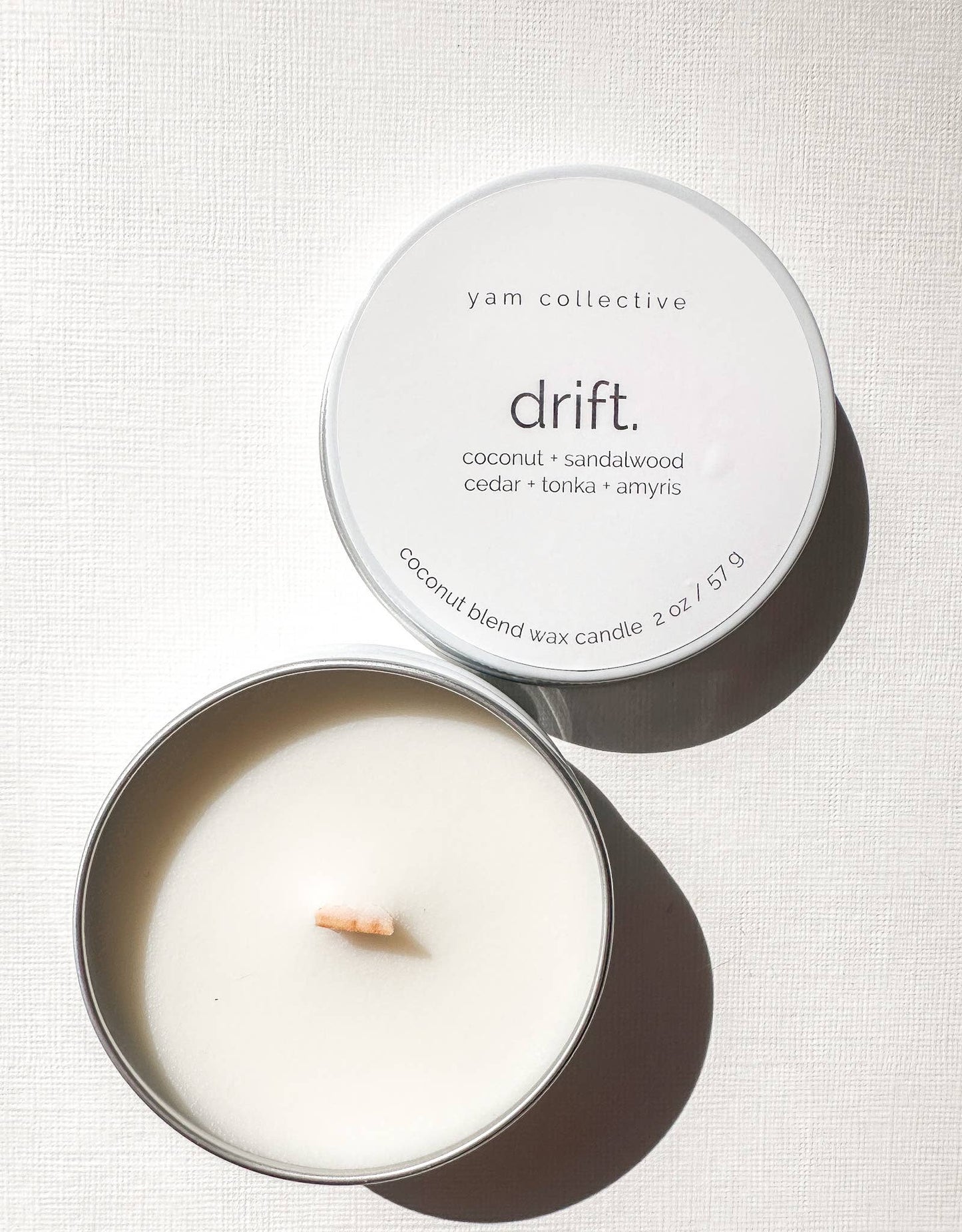 Drift - 2 oz coconut, sandalwood Travel Tin Candle