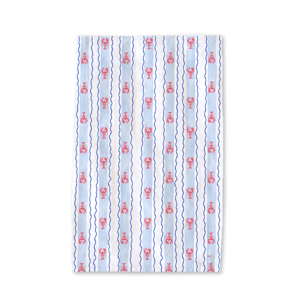 Lobster Striped Tea Towel - Coastal Summer Kitchen Tea Towel