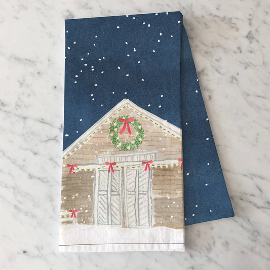Whimsical Holiday Barn Tea Towel | Holiday Barn Dish Towel - kennedy and co