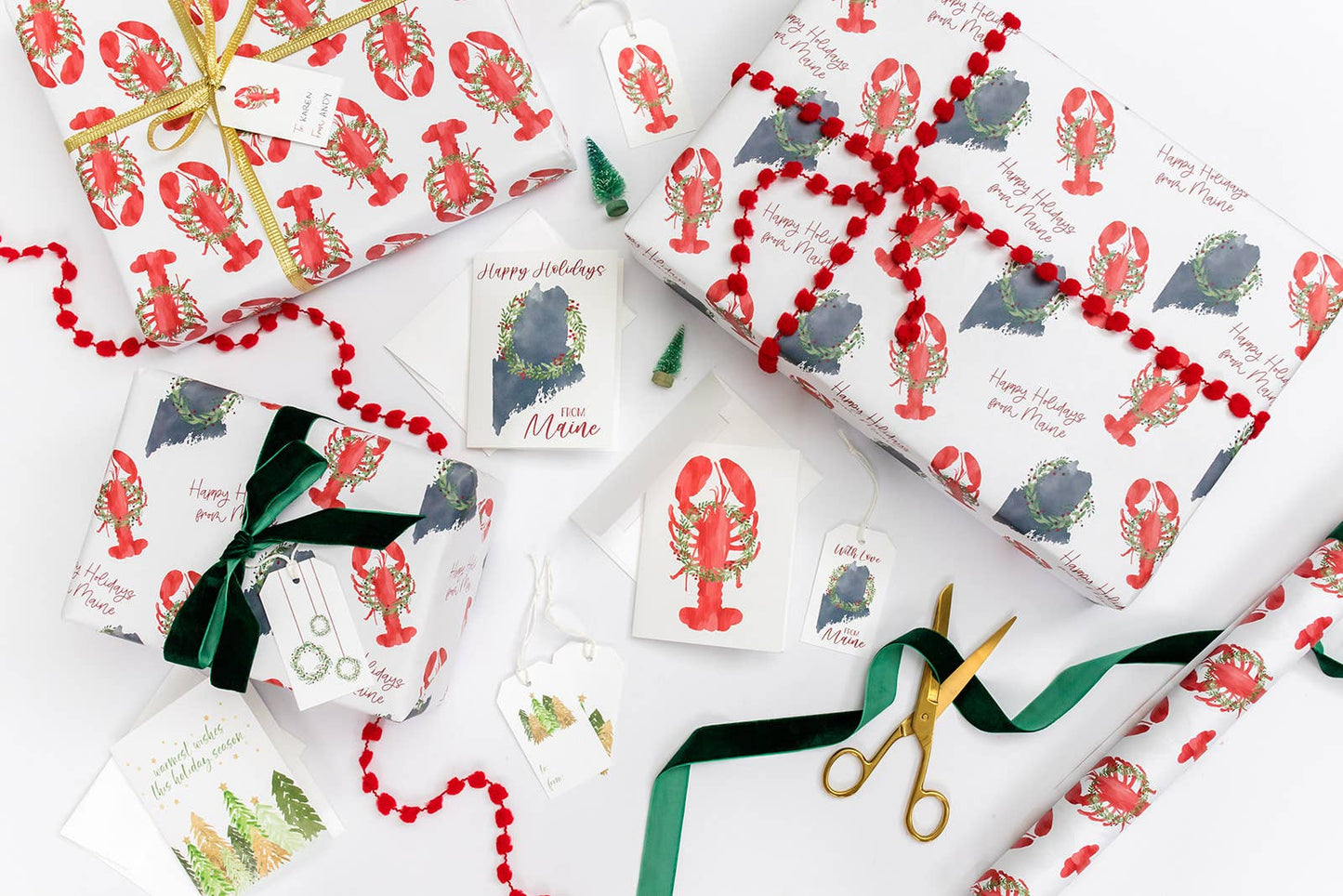 Holiday Lobster Gift Wrap | Coastal Christmas Lobster Wrap - kennedy and co
