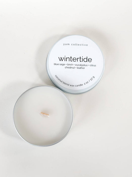 Wintertide - 2 oz Citrus + Blue Sage Travel Tin Candle