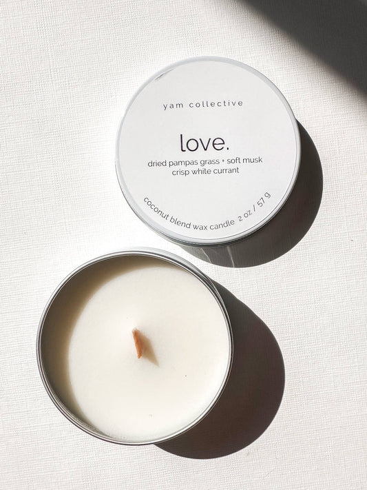 Love - 2 oz pampas grass,  white currant Travel Tin Candle