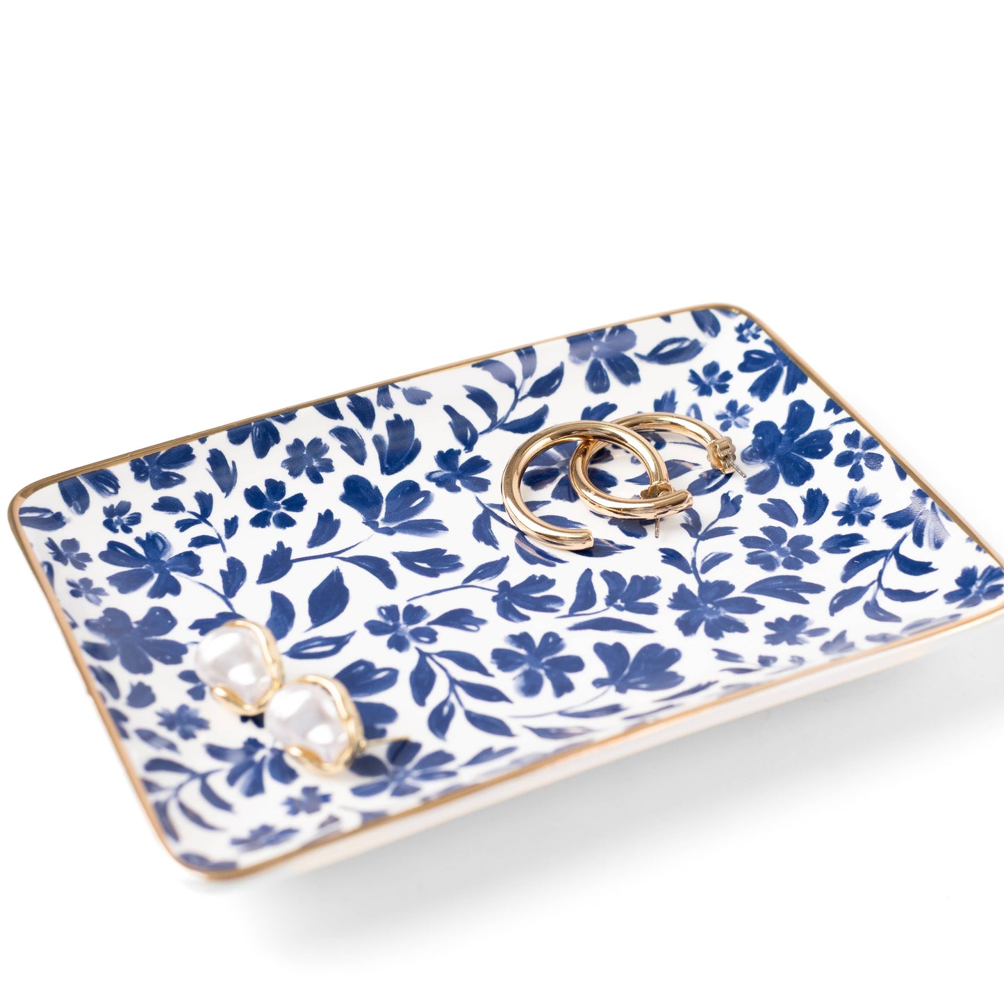 Porcelain Floral Rectangular Trinket Dish