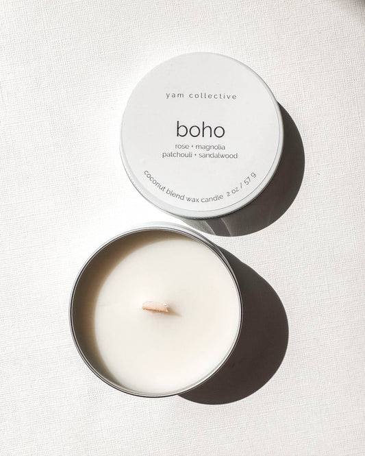 Boho- 2 oz rose, magnolia, patchouli Travel Tin Candle