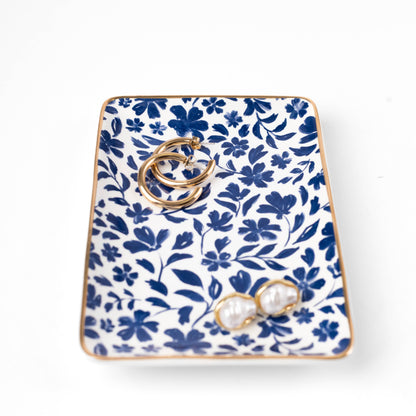 Porcelain Floral Rectangular Trinket Dish
