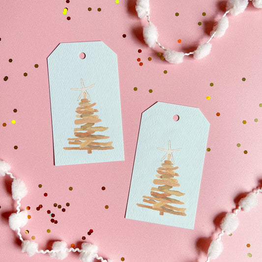 Driftwood Christmas Tree Holiday Gift Tags, Set of 8
