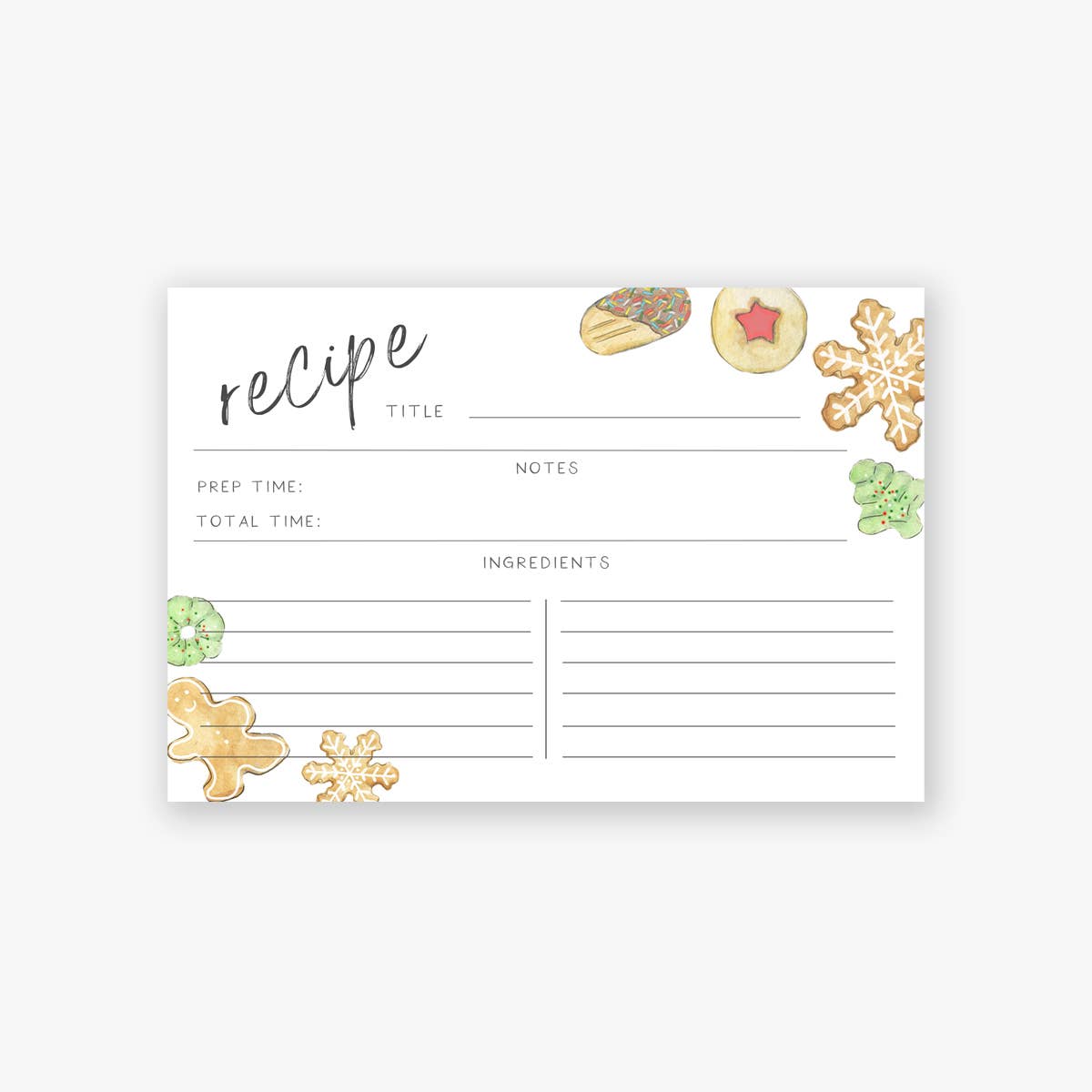 Holiday Cookie Recipe Cards - Set of 10 Recipe Cards