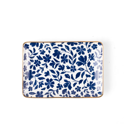 Porcelain Floral Rectangular Trinket Dish