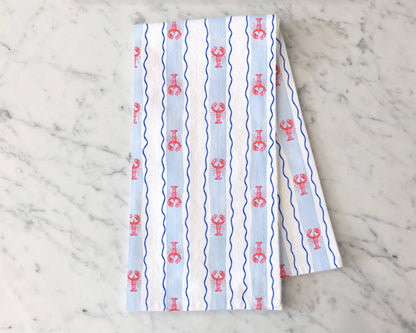 Lobster Striped Tea Towel - Coastal Summer Kitchen Tea Towel