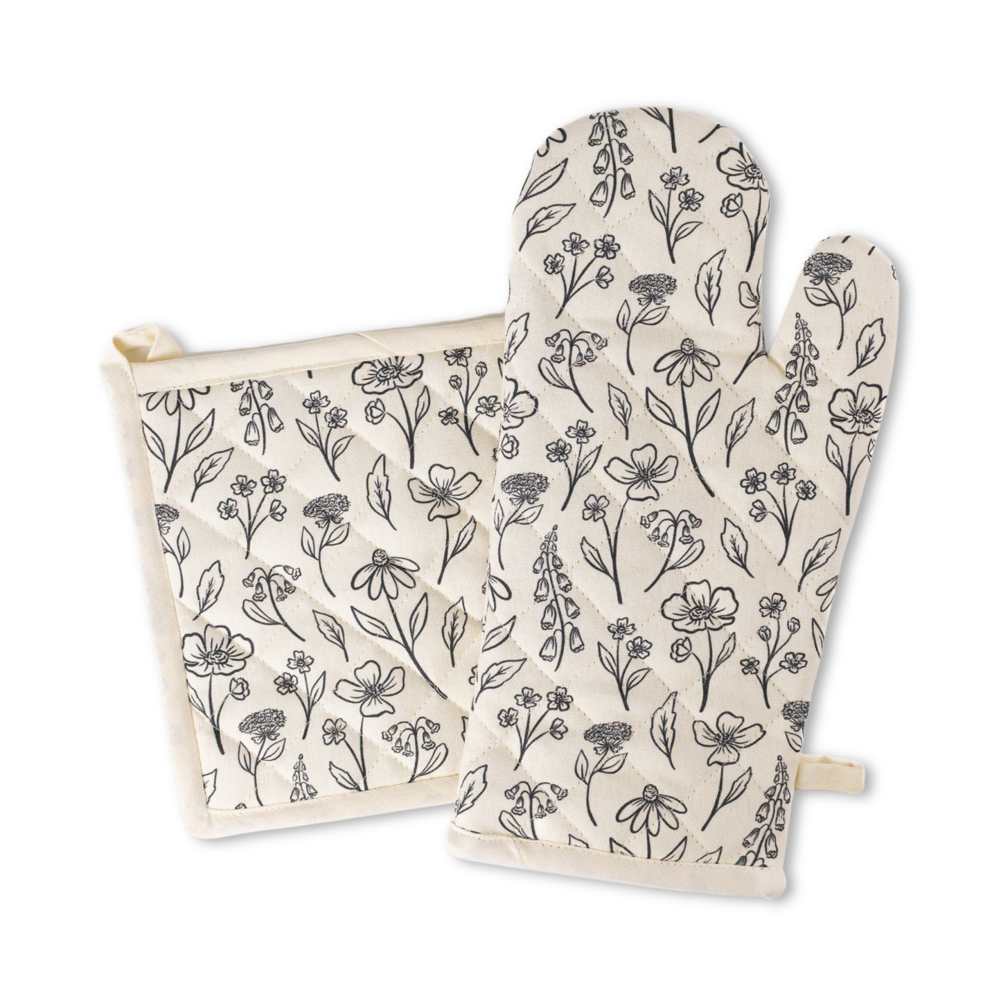 Pressed Floral Oven Mitt + Pot Holder Set