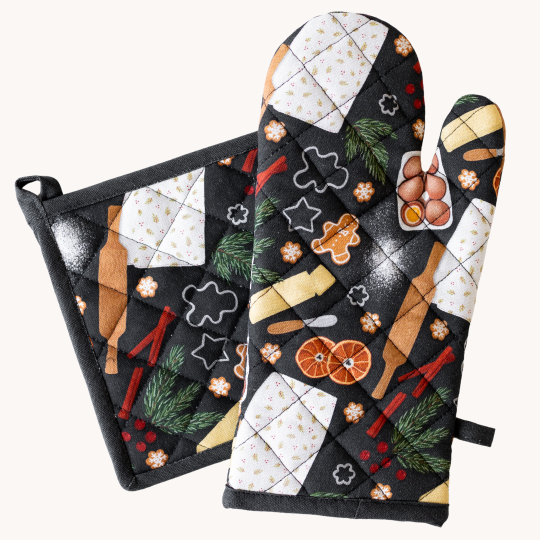 Holiday Baking Oven Mitt + Pot Holder Set | Christmas