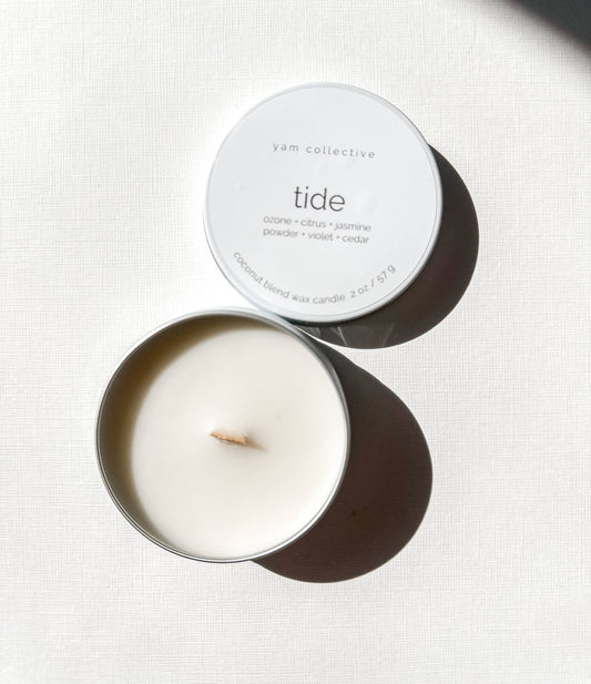 Tide- 2 oz ozone, citrus, jasmine, violet Travel Tin Candle