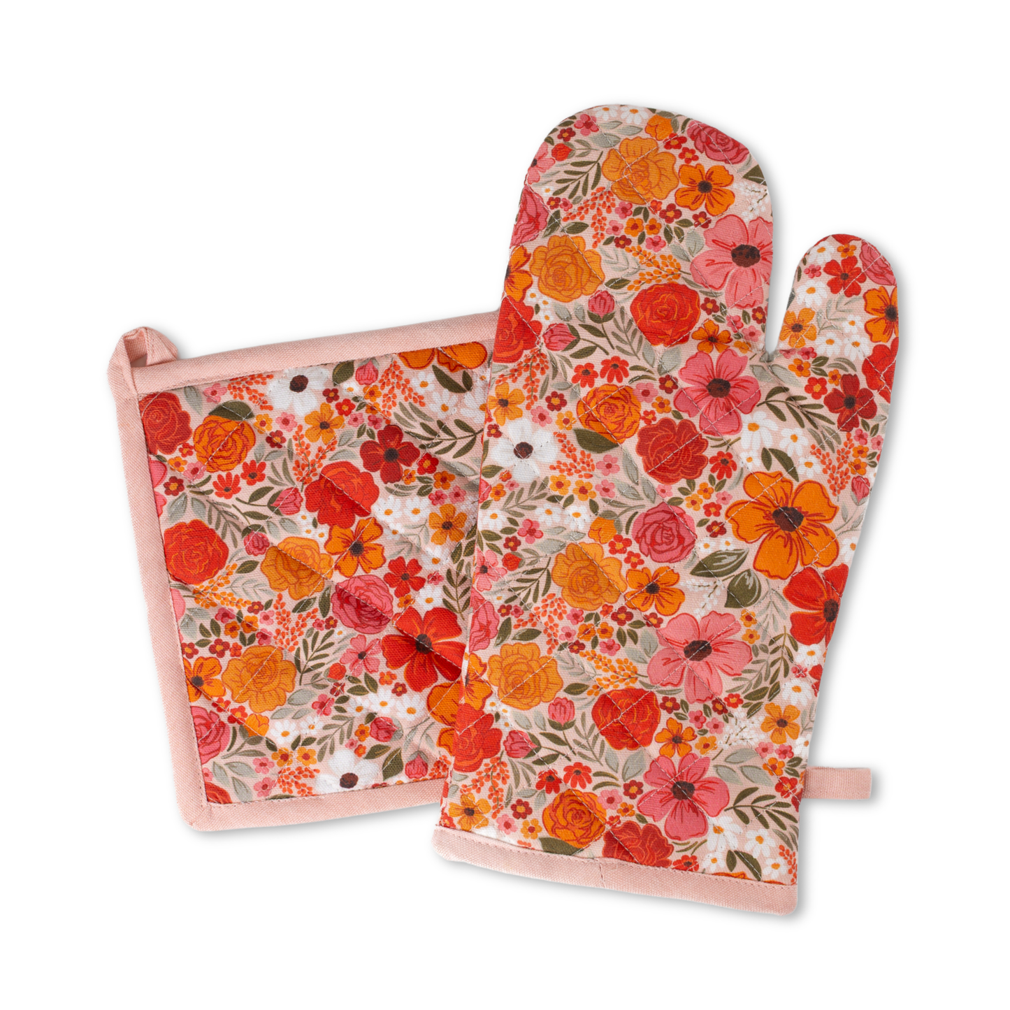 Rosewood Blooms Oven Mitt + Pot Holder Set