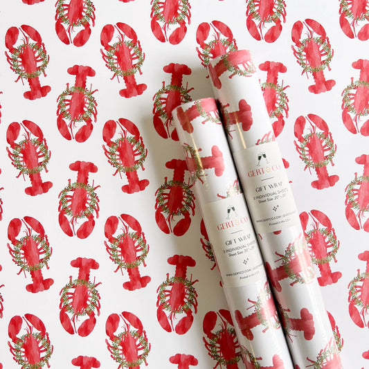 Holiday Lobster Gift Wrap | Coastal Christmas Lobster Wrap