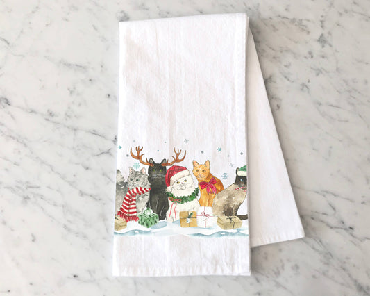 Christmas Cats Kitchen Towel - Holiday Tea Towel