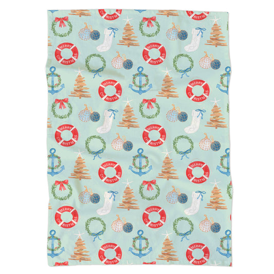 Coastal Christmas Tea Towel | Coastal Holiday Dish Towel