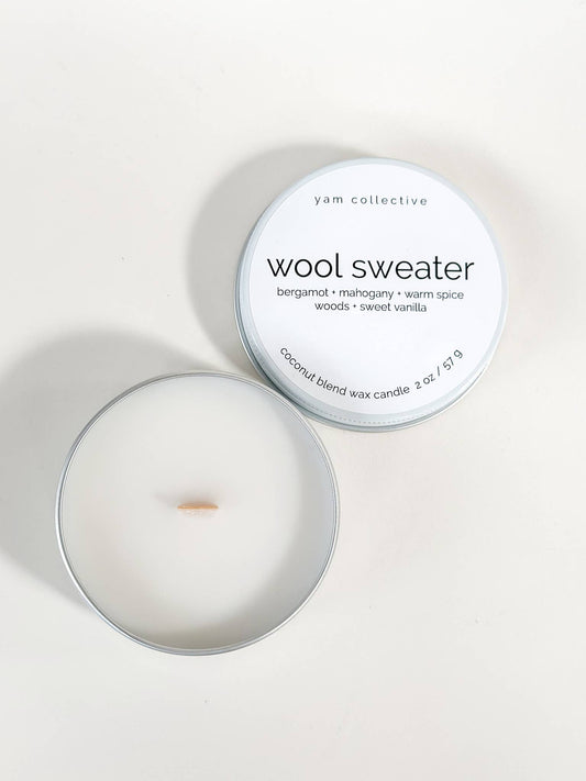 Wool Sweater - 2 oz Mahogany + Lilac Travel Tin Candle