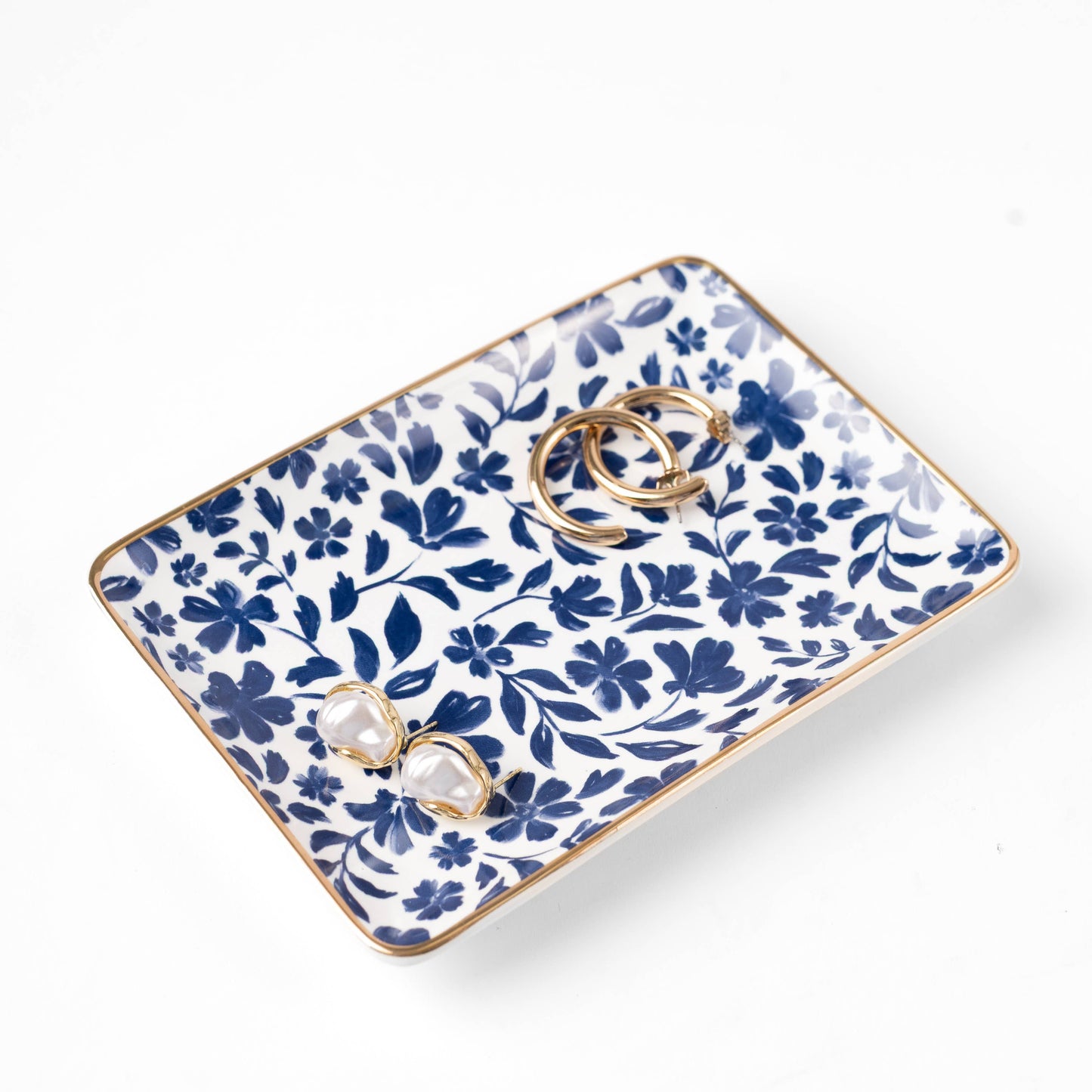 Porcelain Floral Rectangular Trinket Dish