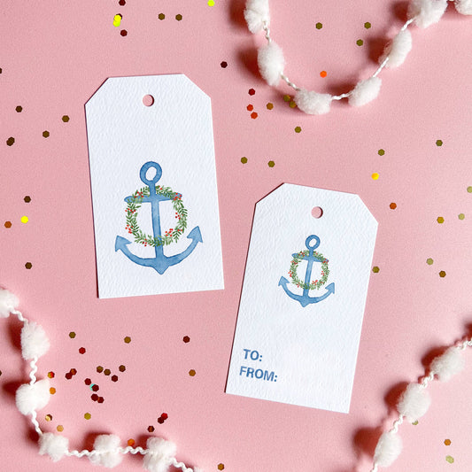 Holiday Anchor Gift Tags, Set of 8 | Coastal Christmas Tags