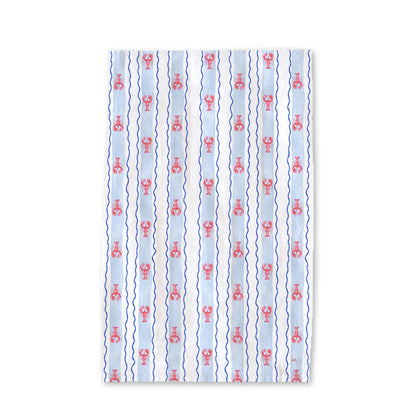 Lobster Striped Tea Towel - Coastal Summer Kitchen Tea Towel