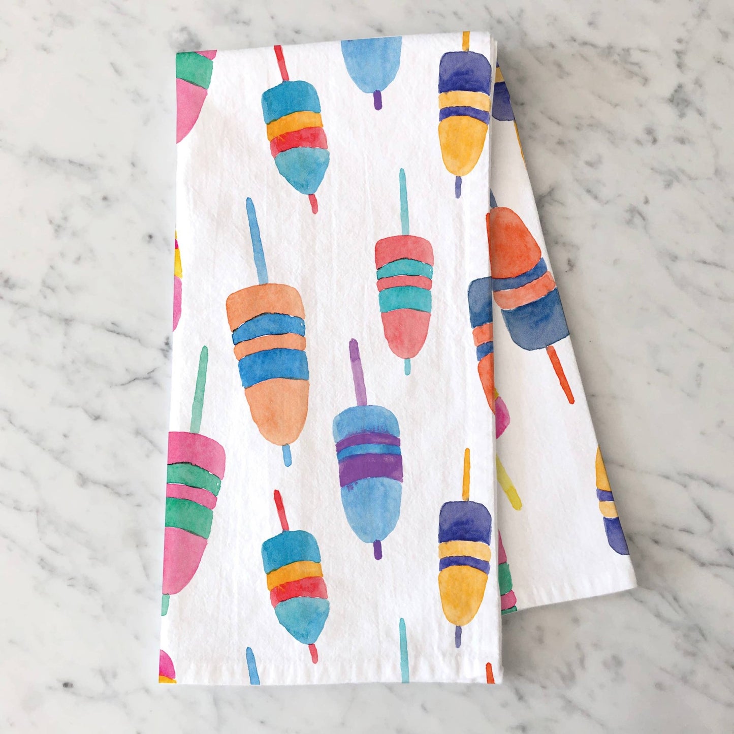 Colorful Buoys Kitchen Towel | Lobster Buoy Tea Towel - kennedy and co
