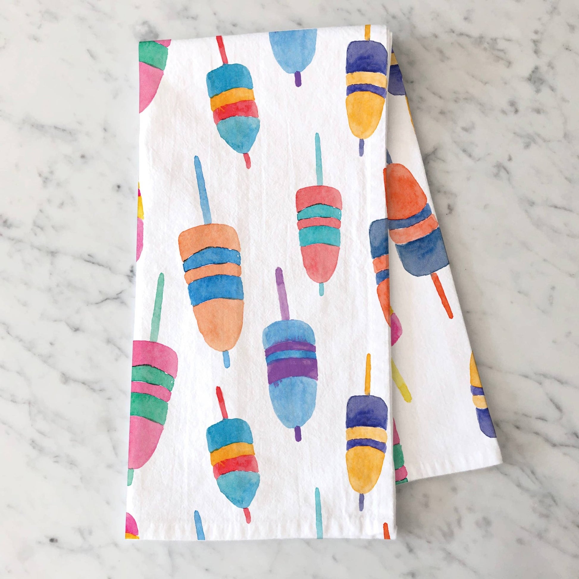 Colorful Buoys Kitchen Towel | Lobster Buoy Tea Towel - kennedy and co