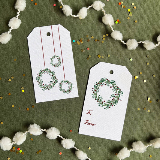 Mini Wreaths Holiday Gift Tag | Watercolor Wreath Tags - kennedy and co