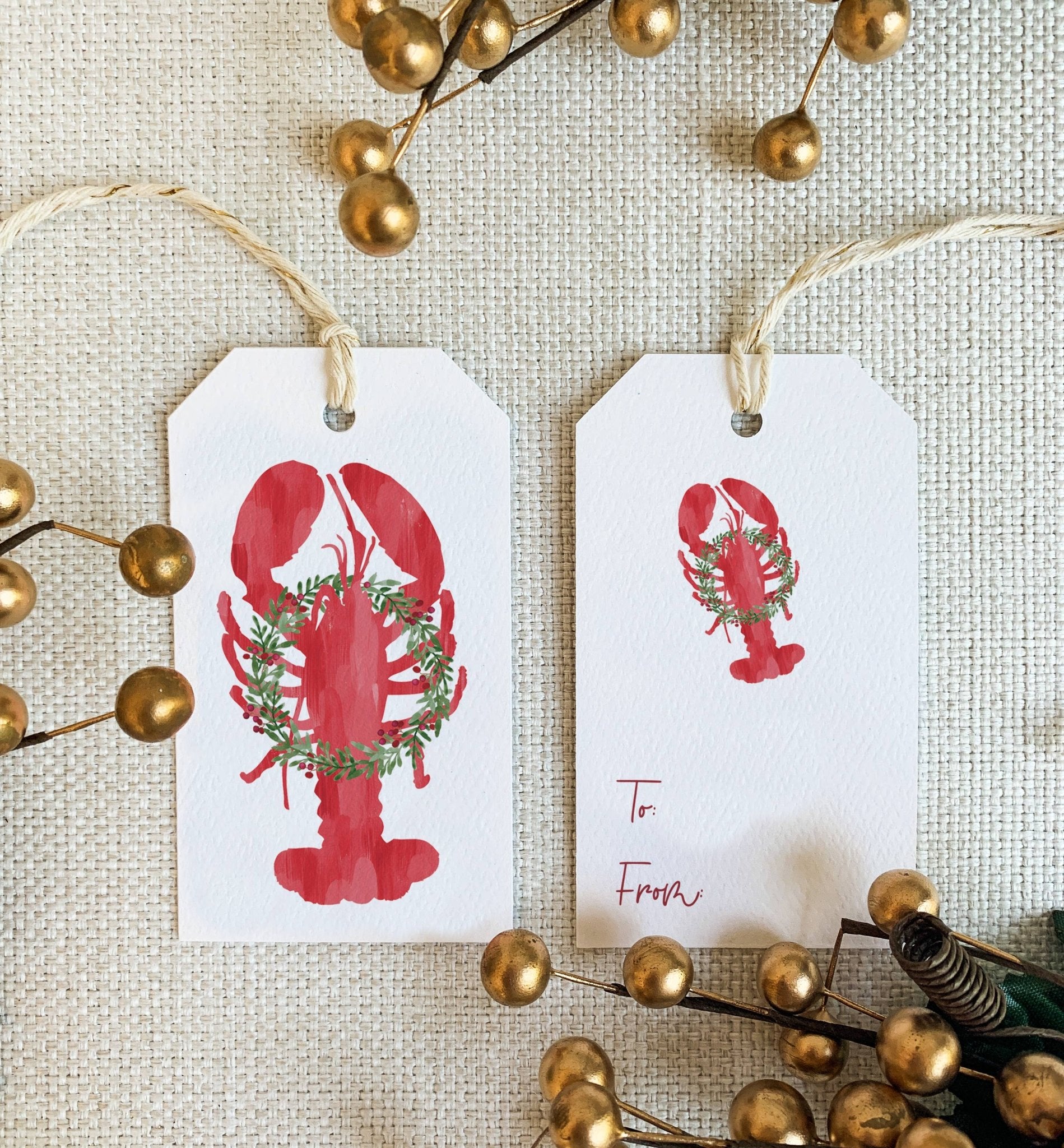 Holiday Lobster Gift Tag, Set of 8 | Maine Christmas Lobster - kennedy and co
