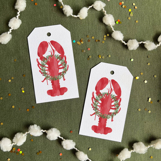 Holiday Lobster Gift Tag, Set of 8 | Maine Christmas Lobster - kennedy and co