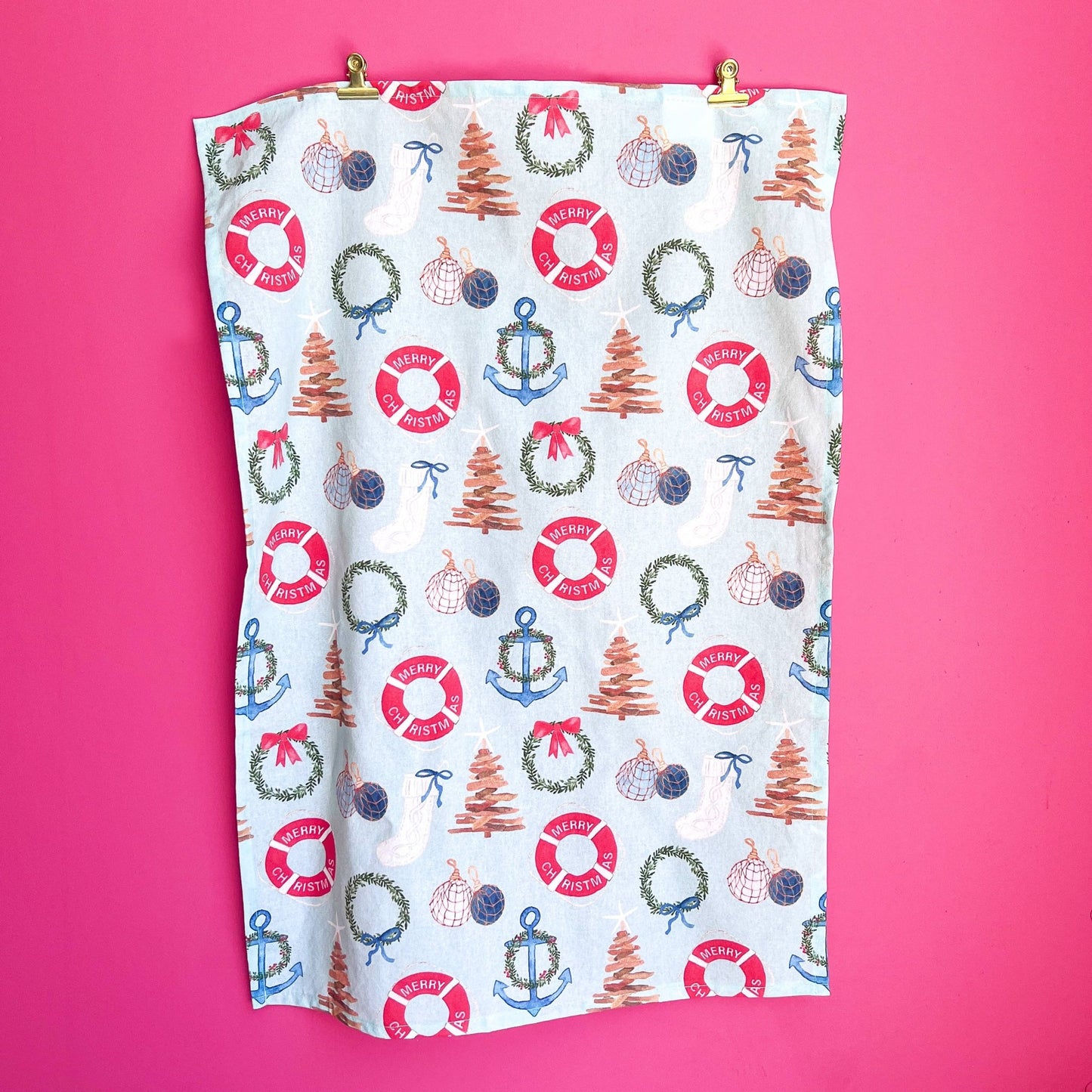 Coastal Christmas Tea Towel | Coastal Holiday Dish Towel - kennedy and co