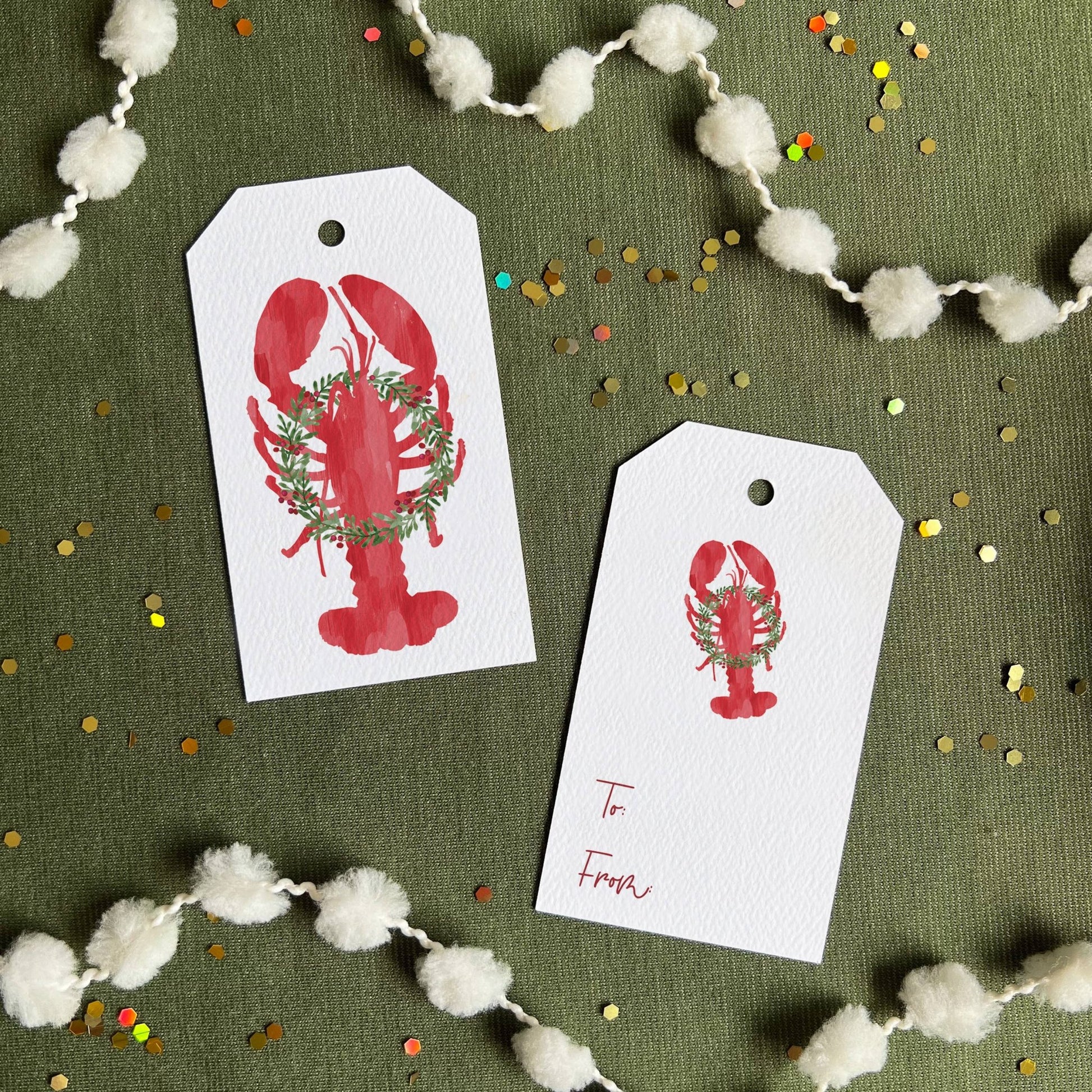 Holiday Lobster Gift Tag, Set of 8 | Maine Christmas Lobster - kennedy and co