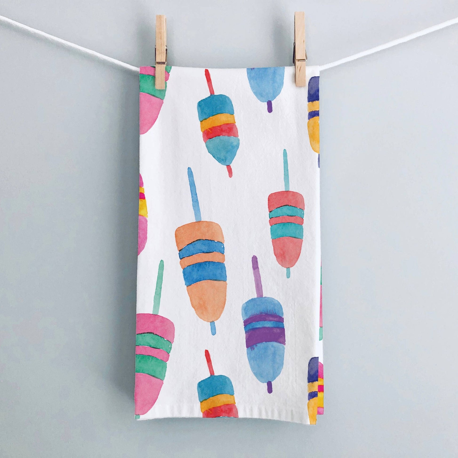 Colorful Buoys Kitchen Towel | Lobster Buoy Tea Towel - kennedy and co
