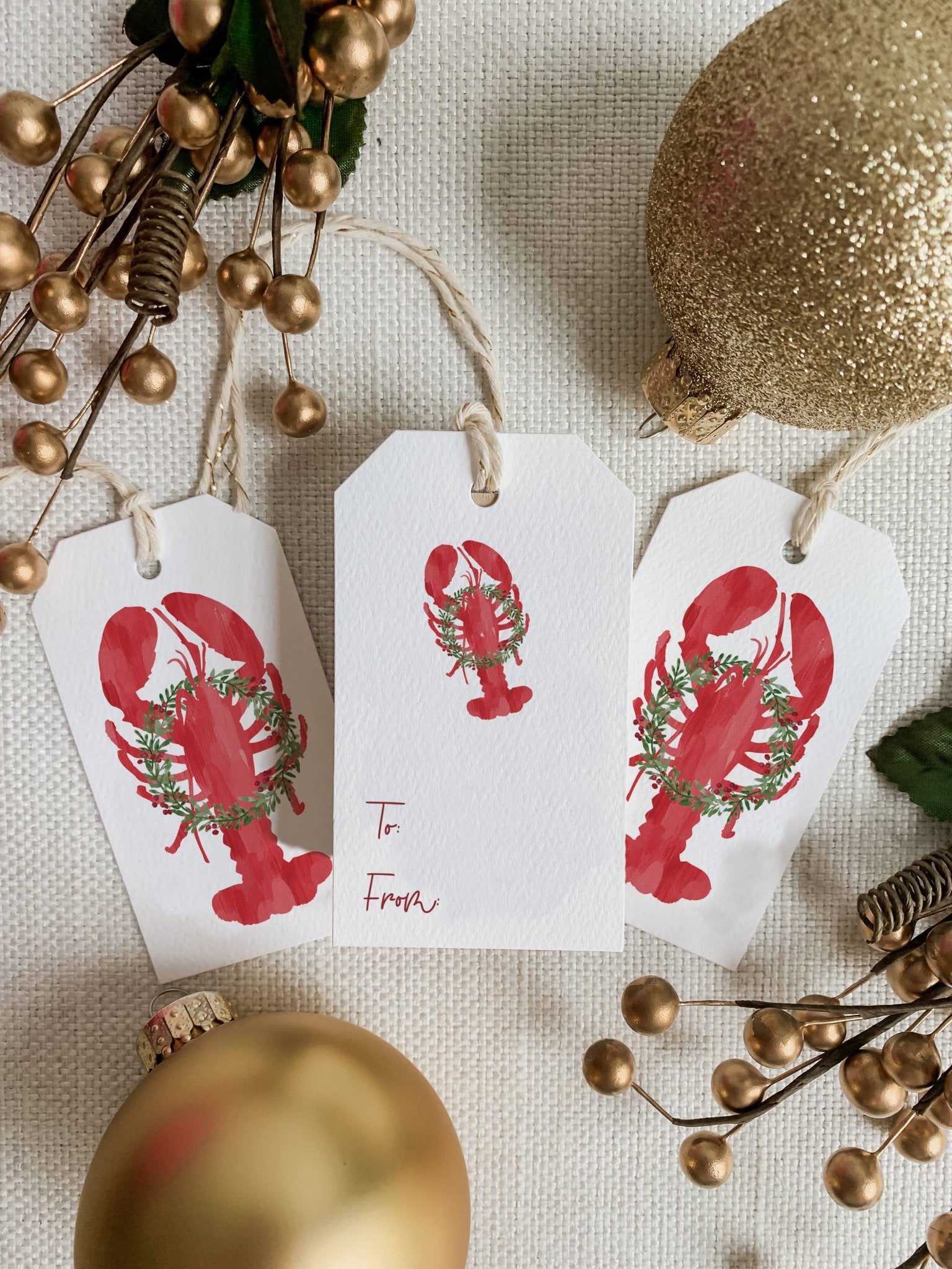 Holiday Lobster Gift Tag, Set of 8 | Maine Christmas Lobster - kennedy and co