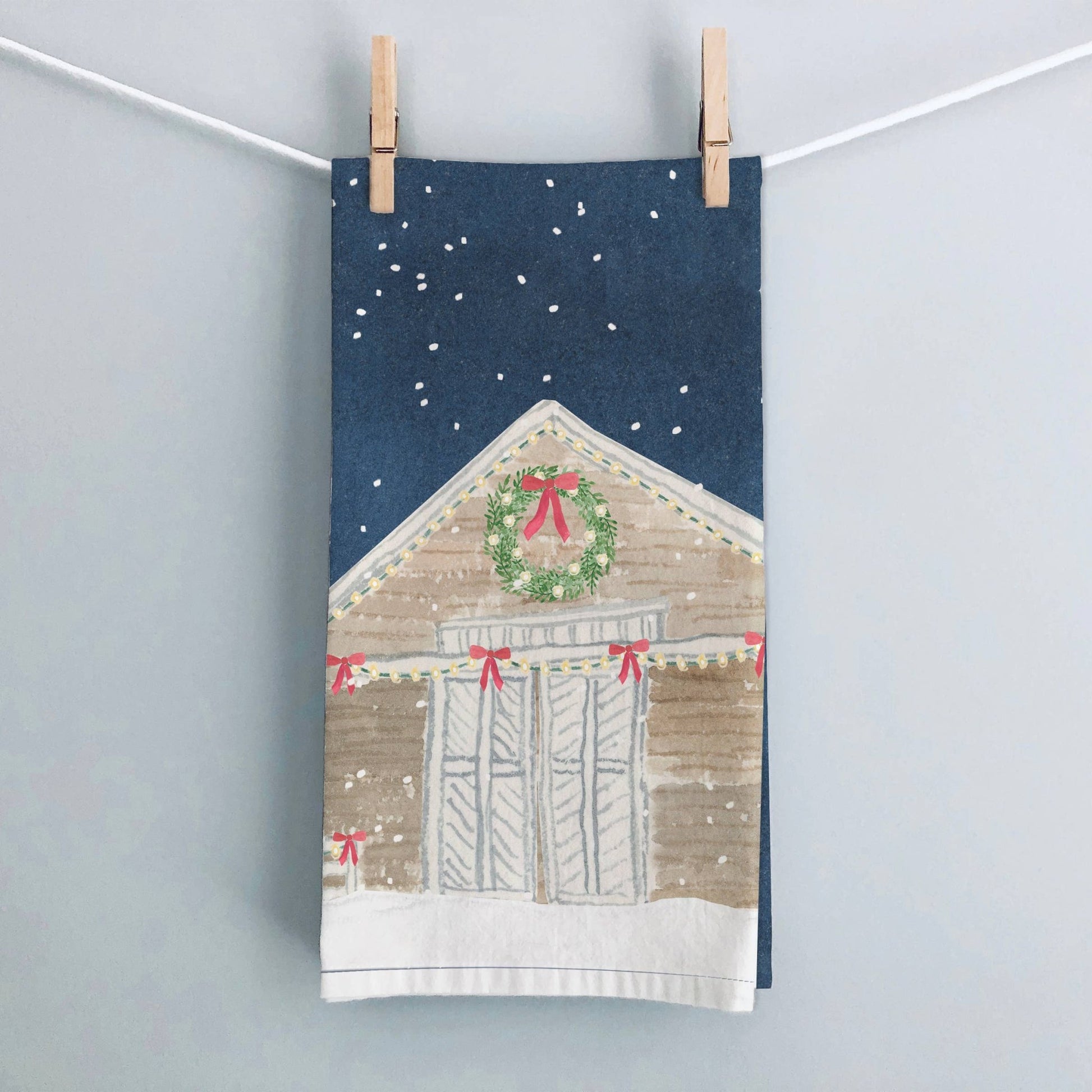 Whimsical Holiday Barn Tea Towel | Holiday Barn Dish Towel - kennedy and co