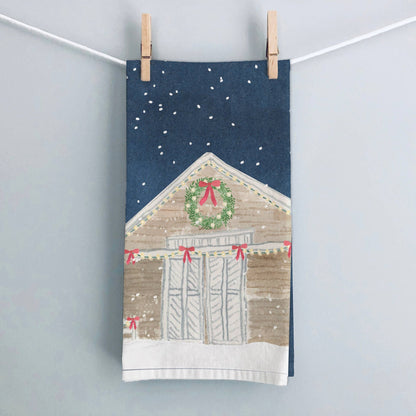 Whimsical Holiday Barn Tea Towel | Holiday Barn Dish Towel - kennedy and co