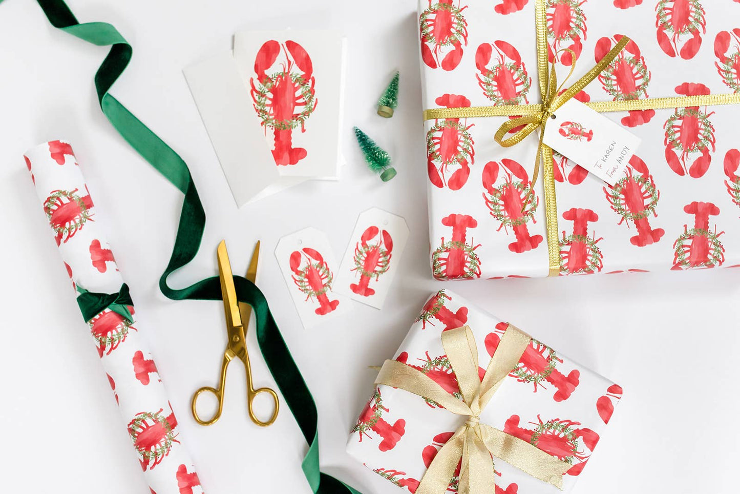 Holiday Lobster Gift Wrap | Coastal Christmas Lobster Wrap - kennedy and co